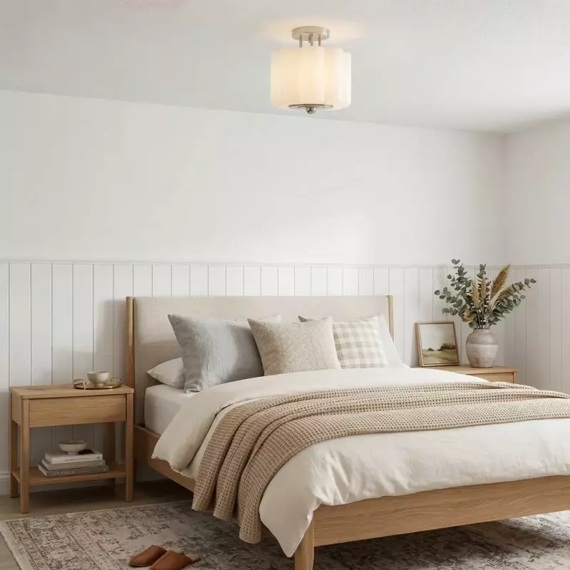 Hanahs Farmhouse Milk Glass Scalloped Shade Ceiling Light