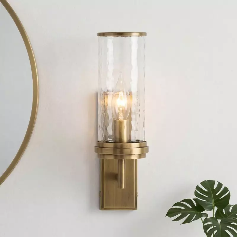 Ira Farmhouse Cylinder Hammered Glass Sconce