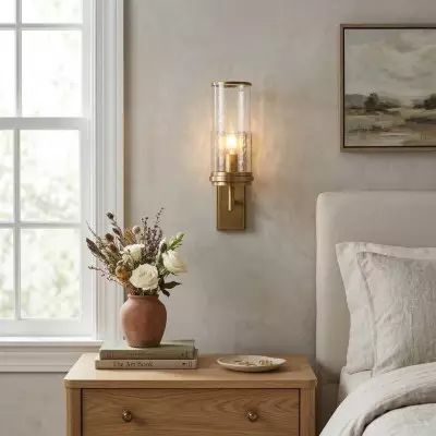Ira Farmhouse Cylinder Hammered Glass Sconce
