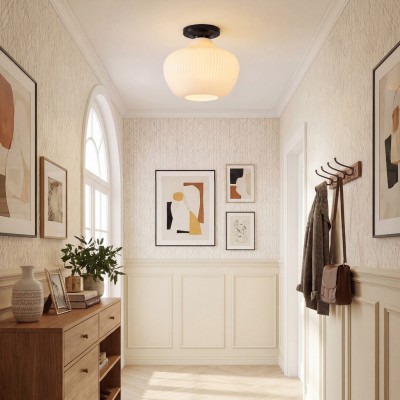 Naiad Rustic Sculptural Ribbed Glass Flush Ceiling Light