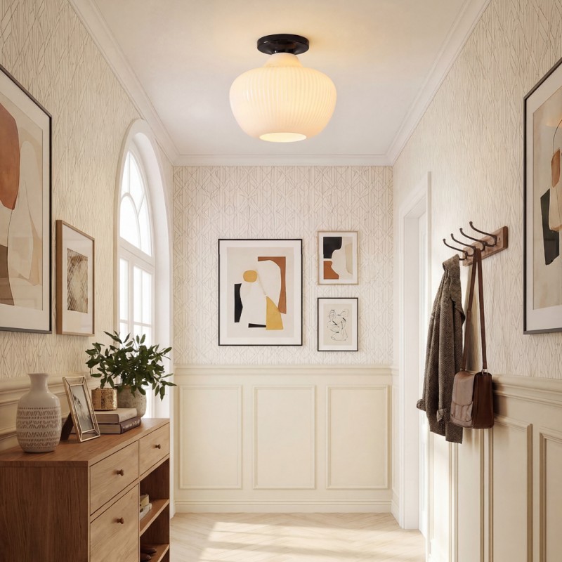 Naiad Rustic Sculptural Ribbed Glass Flush Ceiling Light