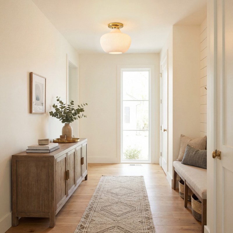 Naiad Rustic Sculptural Ribbed Glass Flush Ceiling Light