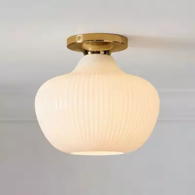 Naiad Rustic Sculptural Ribbed Glass Flush Ceiling Light