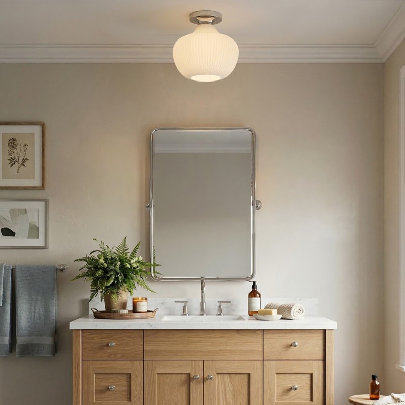 Naiad Rustic Sculptural Ribbed Glass Flush Ceiling Light