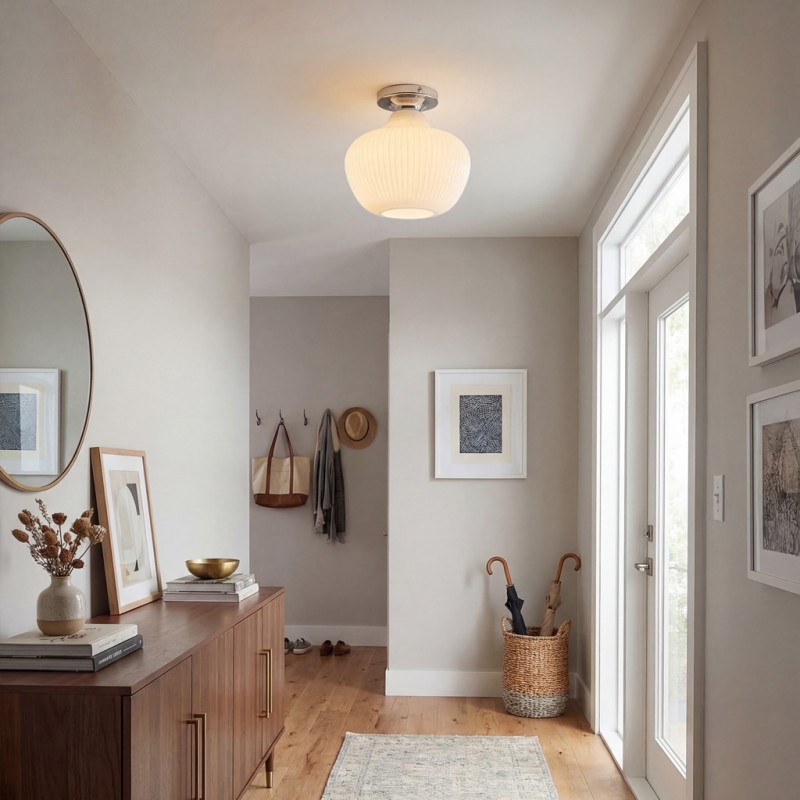 Naiad Rustic Sculptural Ribbed Glass Flush Ceiling Light