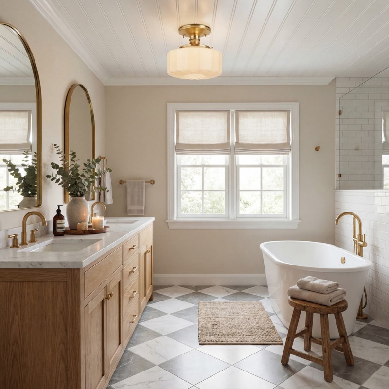 Bodie Retro Brass White Glass Ceiling Light