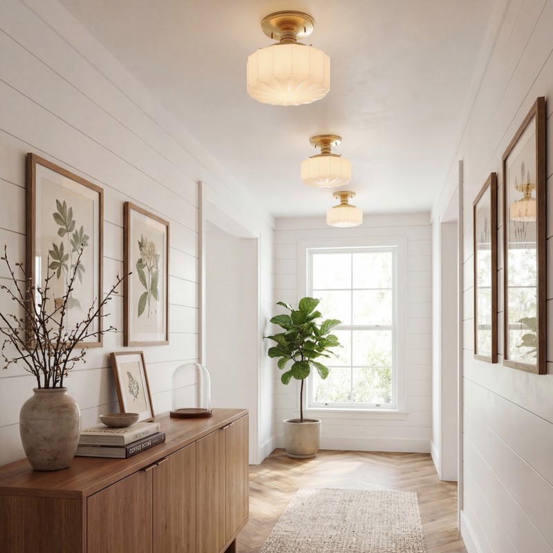 Bodie Retro Brass White Glass Ceiling Light