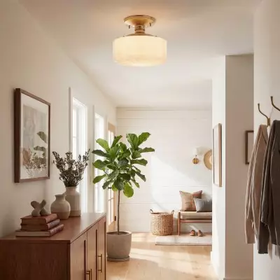 Bodie Retro Brass White Glass Ceiling Light
