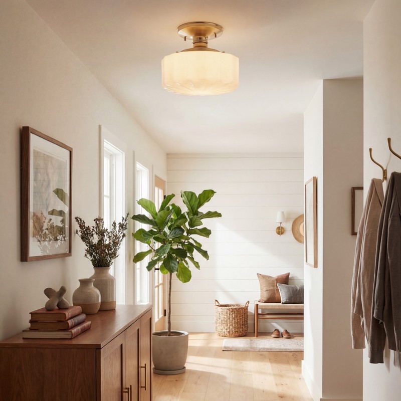 Bodie Retro Brass White Glass Ceiling Light