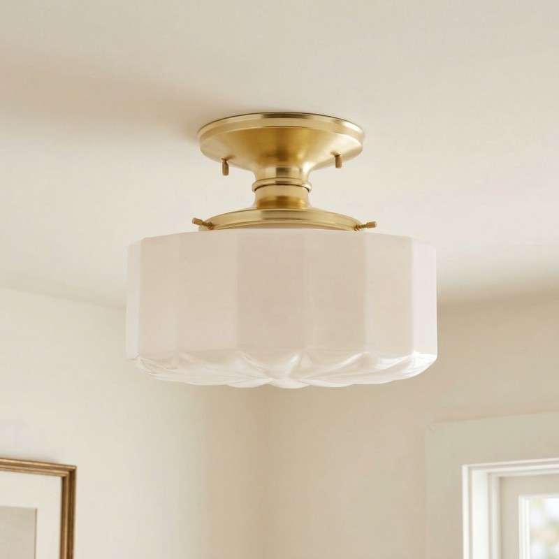 Bodie Retro Brass White Glass Ceiling Light