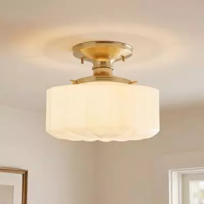 Bodie Retro Brass White Glass Ceiling Light