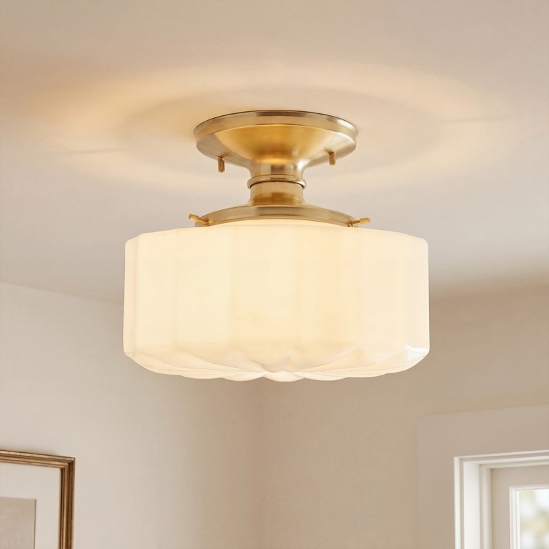 Bodie Retro Brass White Glass Ceiling Light
