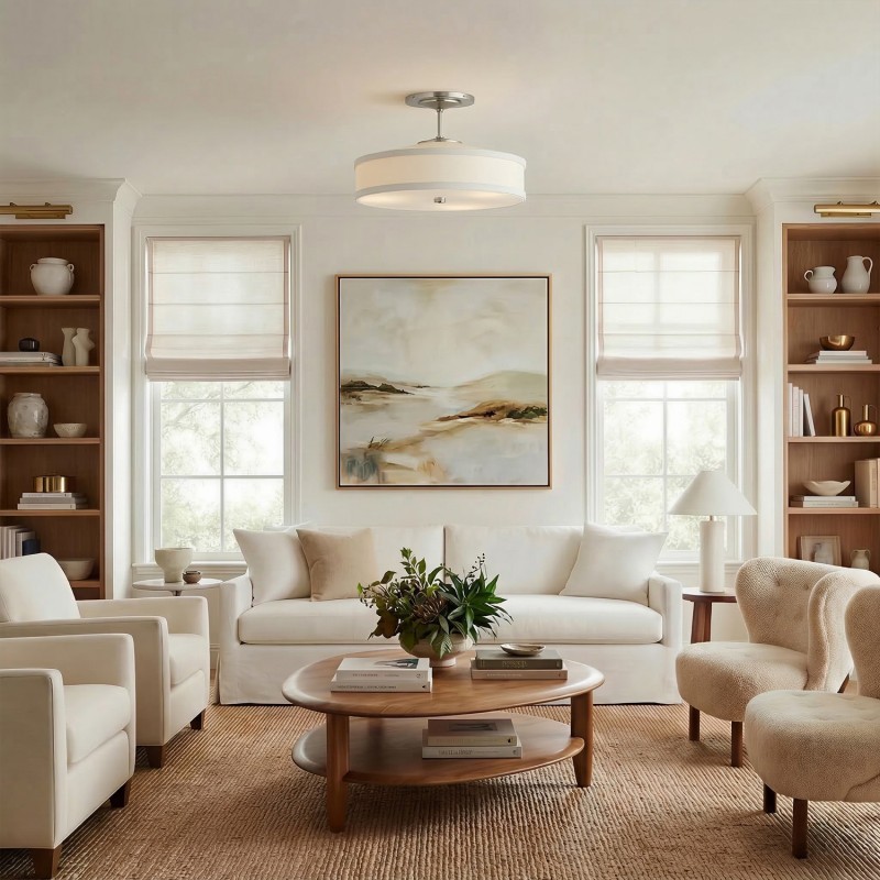 Delaney Rustic Fabric Drum Semi-Flush Mount Ceiling Light