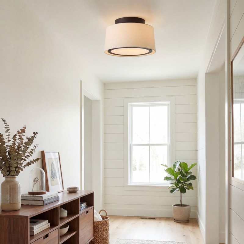 Zuri Farmhouse Drum Linen Ceiling Light