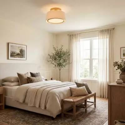 Zuri Farmhouse Drum Linen Ceiling Light