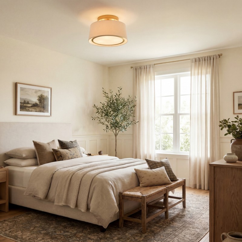 Zuri Farmhouse Drum Linen Ceiling Light