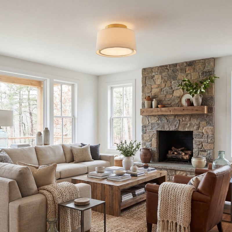 Zuri Farmhouse Drum Linen Ceiling Light