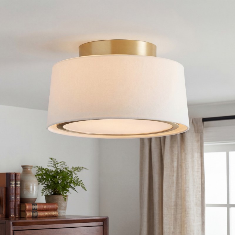 Zuri Farmhouse Drum Linen Ceiling Light
