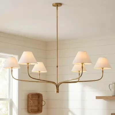 Ashlyn Modern 6 Light White Linen Conical Chandelier