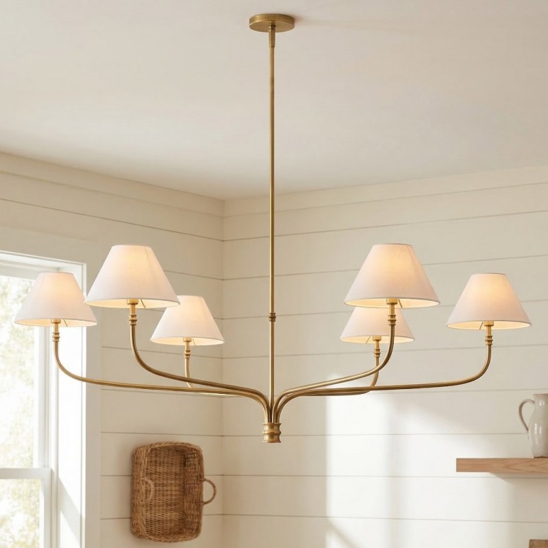 Ashlyn Modern 6 Light White Linen Conical Chandelier