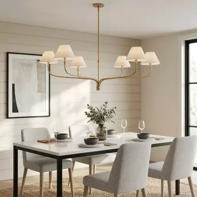 Ashlyn Modern 6 Light White Linen Conical Chandelier