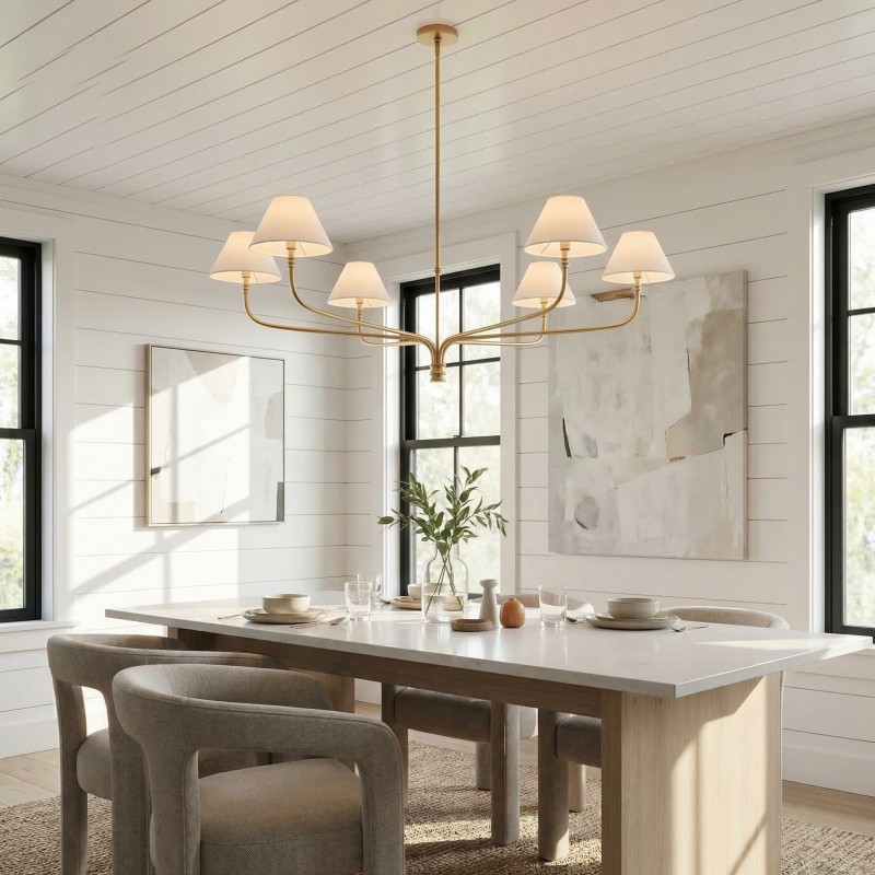 Ashlyn Modern 6 Light White Linen Conical Chandelier