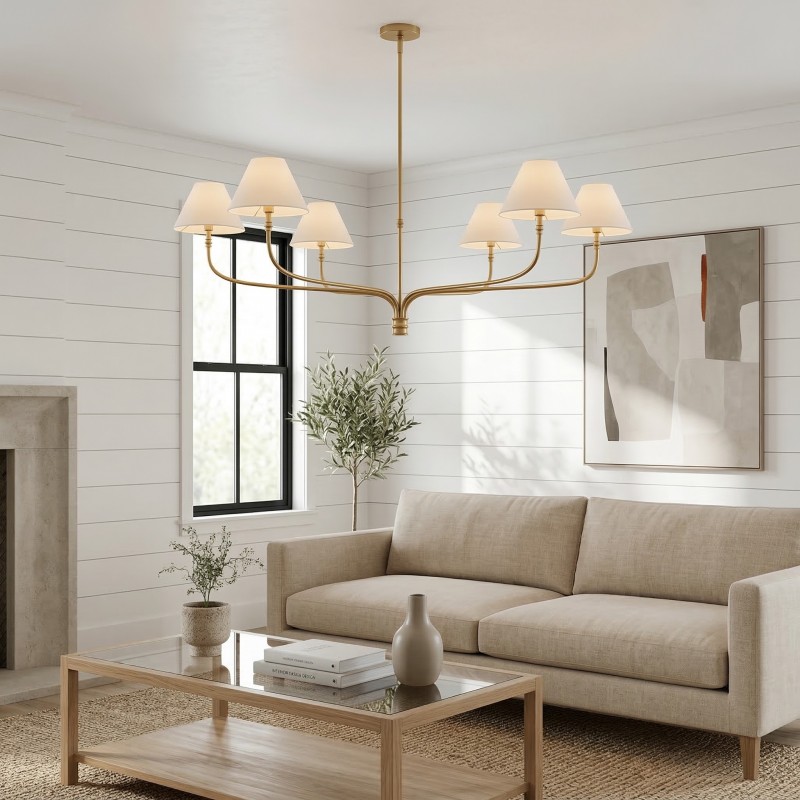 Ashlyn Modern 6 Light White Linen Conical Chandelier