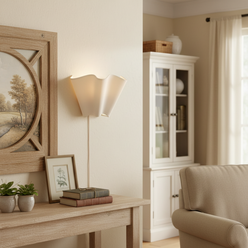 Charlotte Farmhouse Ivory Linen Scalloped Sconce