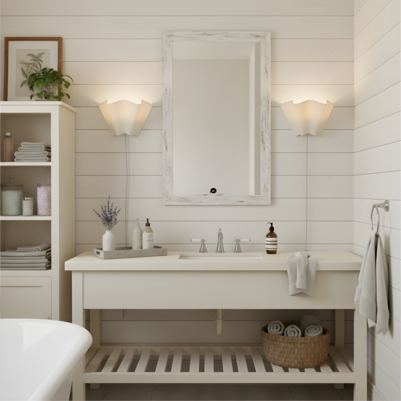 Charlotte Farmhouse Ivory Linen Scalloped Sconce