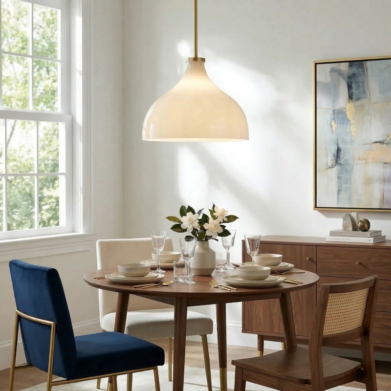 Rylan Rustic Metal Milk Glass Pendant Light