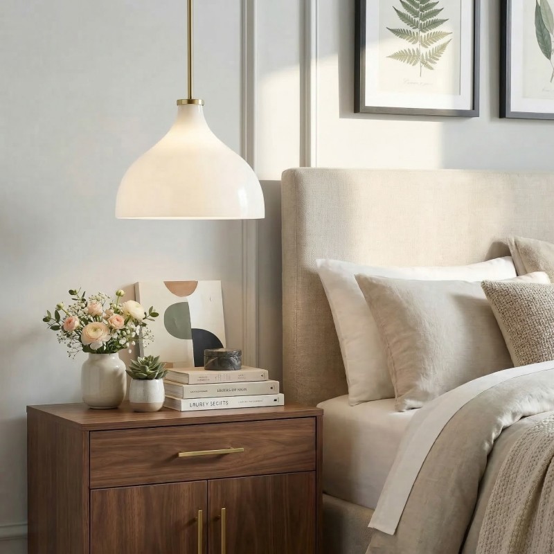 Rylan Rustic Metal Milk Glass Pendant Light