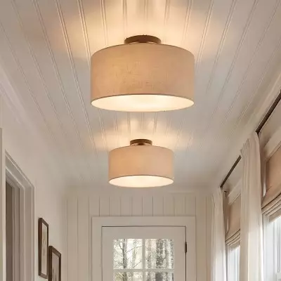 Joram White Linen Drum Ceiling Light