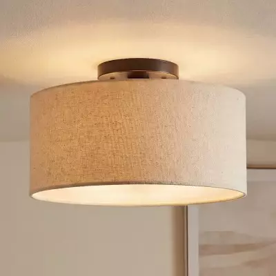 Joram White Linen Drum Ceiling Light