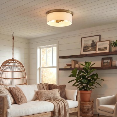 Lionell Farmhouse Milk Glass Round Flush Mount Ceiling Light