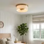 Lionell Farmhouse Milk Glass Round Flush Mount Ceiling Light