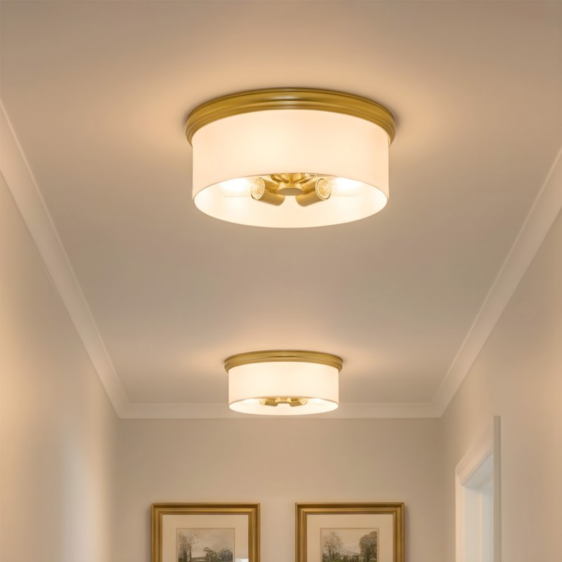 Lionell Farmhouse Milk Glass Round Flush Mount Ceiling Light