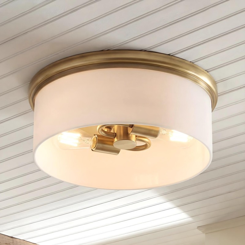 Lionell Farmhouse Milk Glass Round Flush Mount Ceiling Light