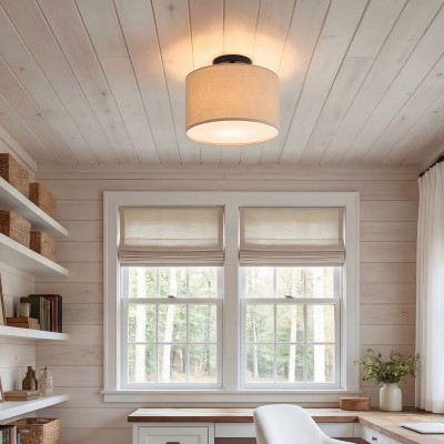 Joram White Linen Drum Ceiling Light