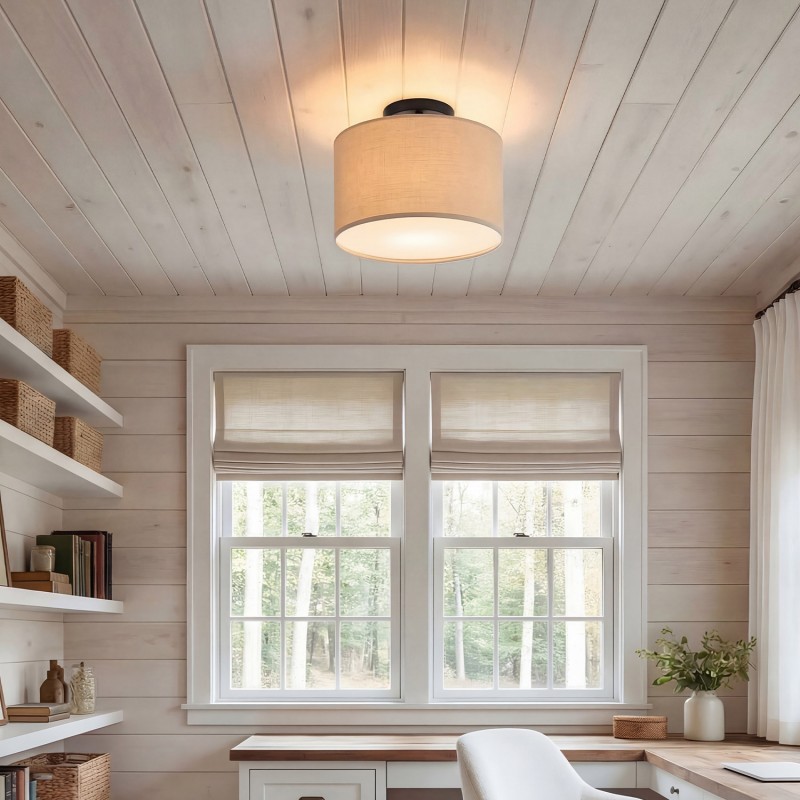 Joram White Linen Drum Ceiling Light