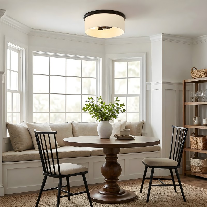 Lionell Farmhouse Milk Glass Round Flush Mount Ceiling Light