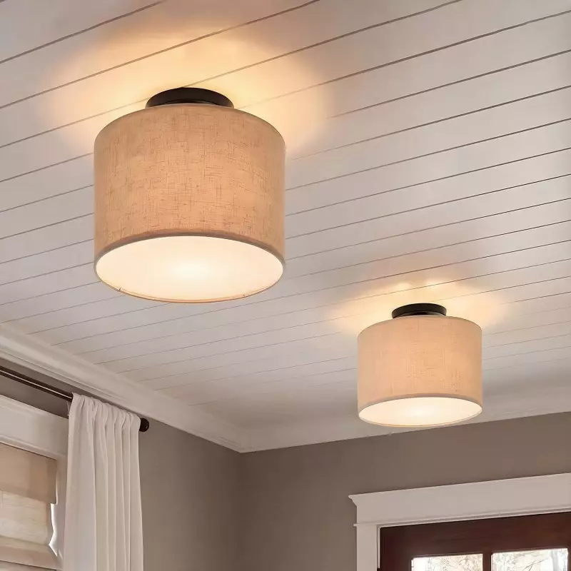 Joram White Linen Drum Ceiling Light