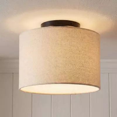 Joram White Linen Drum Ceiling Light