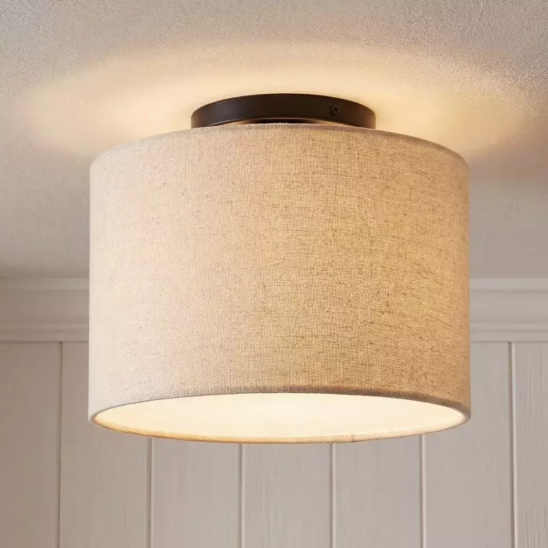 Joram White Linen Drum Ceiling Light