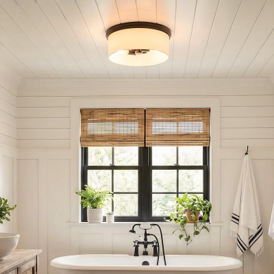 Lionell Farmhouse Milk Glass Round Flush Mount Ceiling Light