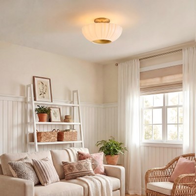 Sable Retro Mike Glass Pleated Flush Mount Celing Light