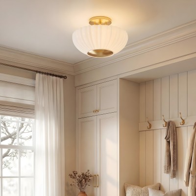 Sable Retro Mike Glass Pleated Flush Mount Celing Light