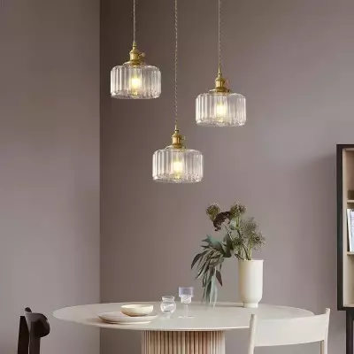 Zavier Vintage Cylinder Wave Pattern Glass Shade Pendant Chandelier