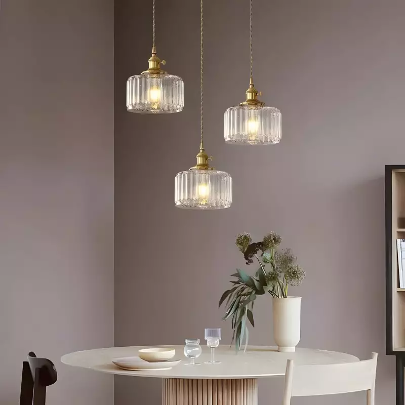 Zavier Vintage Cylinder Wave Pattern Glass Shade Pendant Chandelier