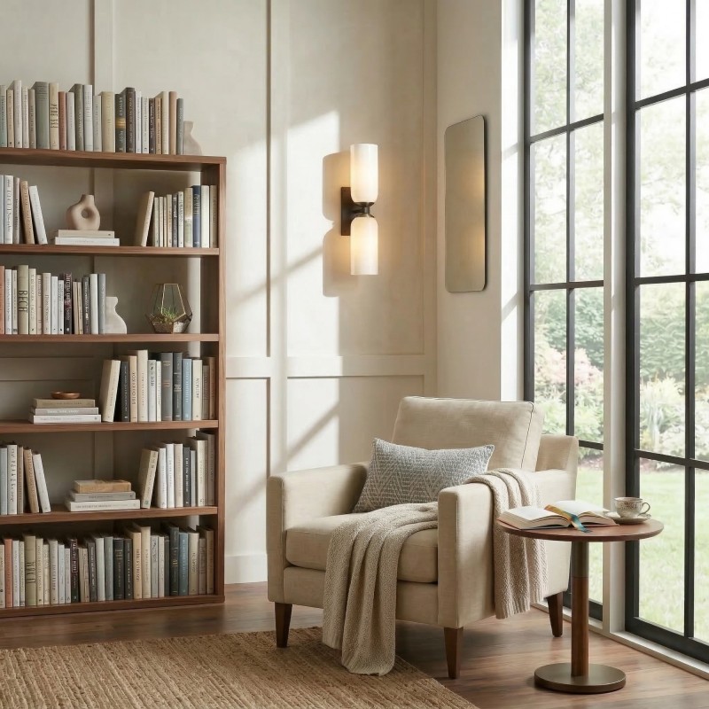 Iliana Rustic White Glass Double Tube Wall Sconce