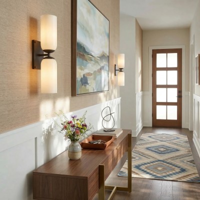 Iliana Rustic White Glass Double Tube Wall Sconce